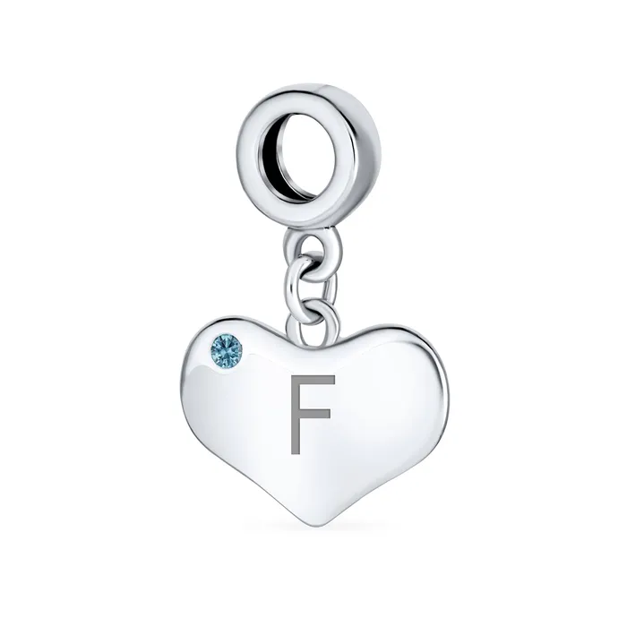 Initial Alphabet Bead Charm Blue Topaz Heart Dangle for Sterling Silver Bracelet BlingJewelry Wholesale Bracelets