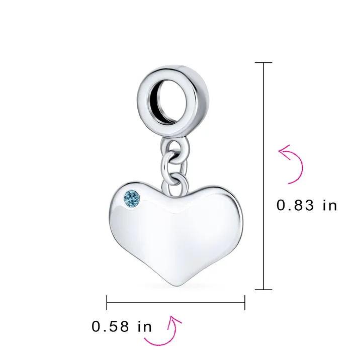 Initial Alphabet Bead Charm Blue Topaz Heart Dangle for Sterling Silver Bracelet BlingJewelry Wholesale Bracelets