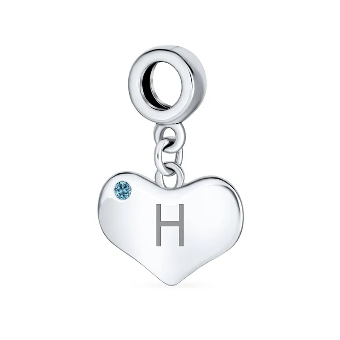 Initial Alphabet Bead Charm Blue Topaz Heart Dangle for Sterling Silver Bracelet BlingJewelry Wholesale Bracelets