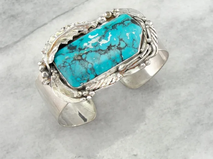 Market Square Jewelers Bracelets Handmade Botanical Themed Turquoise Cuff Bracelet Large Statement Cuff