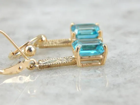 Market Square Jewelers Earrings Blue Zircon Handmade Gold Drop Earrings