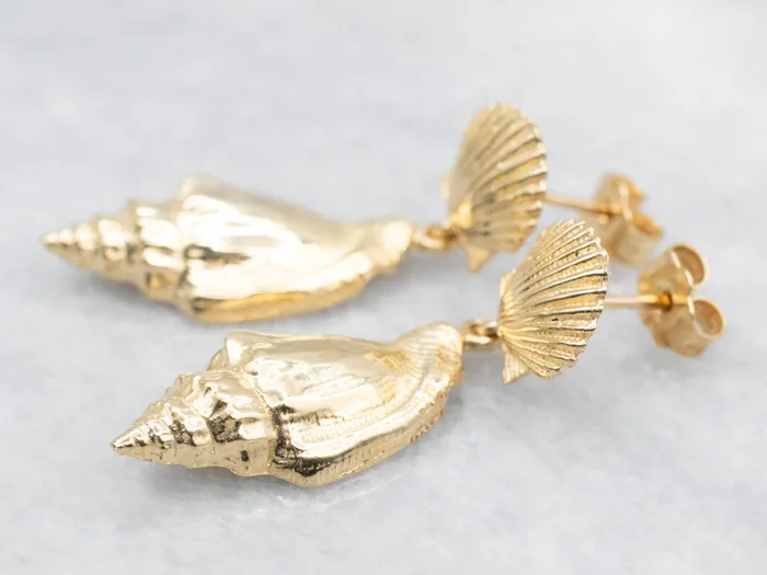 Market Square Jewelers Earrings Scallop and Conch Shell Drop Earrings