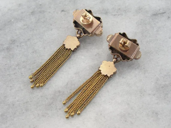 Market Square Jewelers Exceptional Victorian Tassel Earrings Rose Gold Pearls Enamel Pierced Earrings