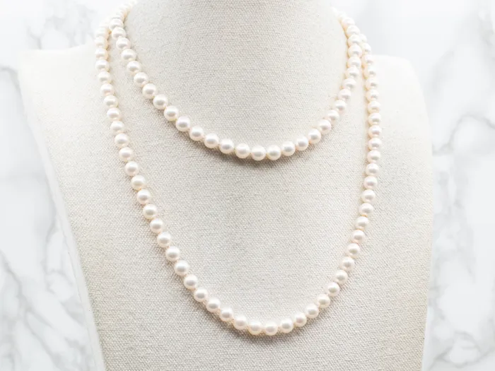 Market Square Jewelers Long Saltwater Pearl Necklace with Multi Gem Clasp Necklaces