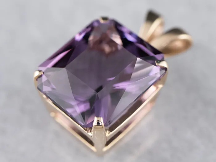 Market Square Jewelers Necklaces 14K Yellow Gold Emerald Cut Amethyst Solitaire Pendant