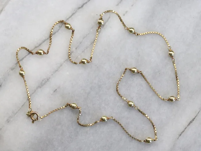 Market Square Jewelers PreStyled Sets Beaded Gold Box Chain