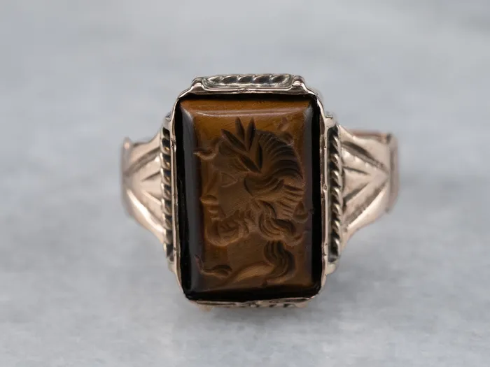 Market Square Jewelers Rings Victorian Tigers Eye Intaglio Rose Gold Ring