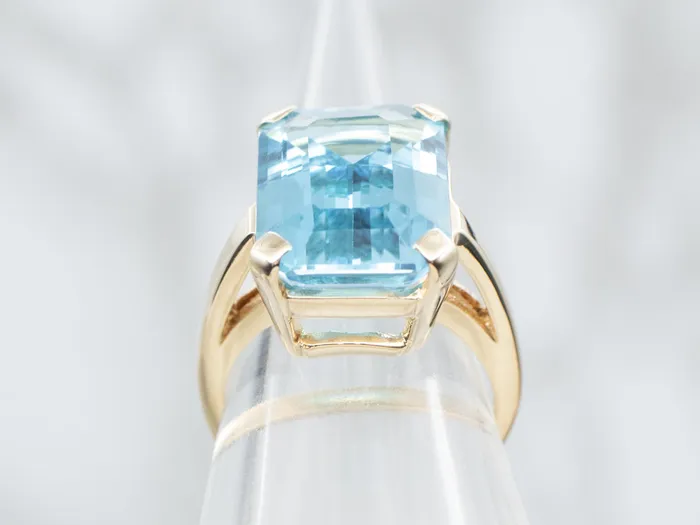 Market Square Jewelers Rings Yellow Gold Blue Topaz Solitaire Cocktail Ring