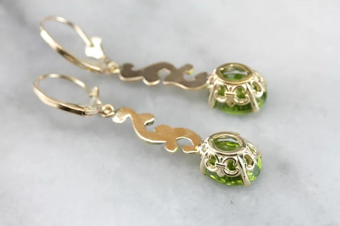 Market Square Jewelers Scrolling Bright Green Peridot Drop Earrings Earrings