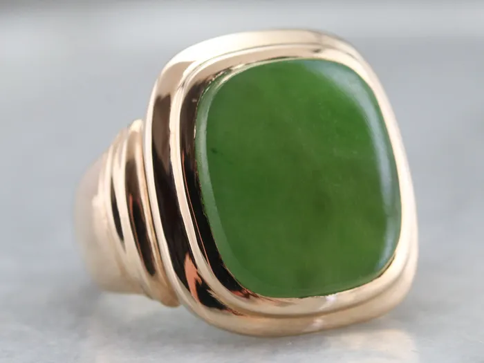 Mens Rose Gold Retro Era Jade Ring Market Square Jewelers Rings