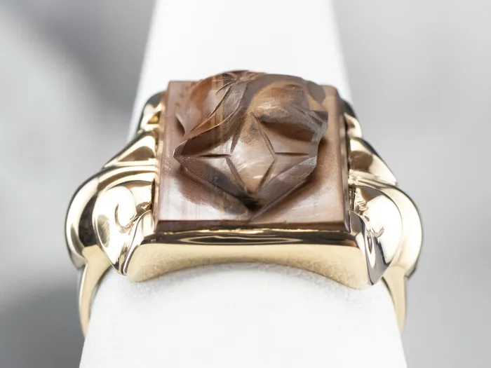 Mens Tigers Eye Intaglio Ring Market Square Jewelers Rings