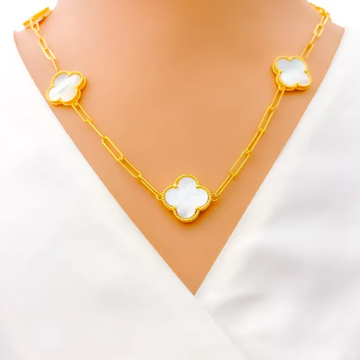 Necklaces Andaaz Jewelers Graceful 5Piece 21k Gold Clover Necklace Set