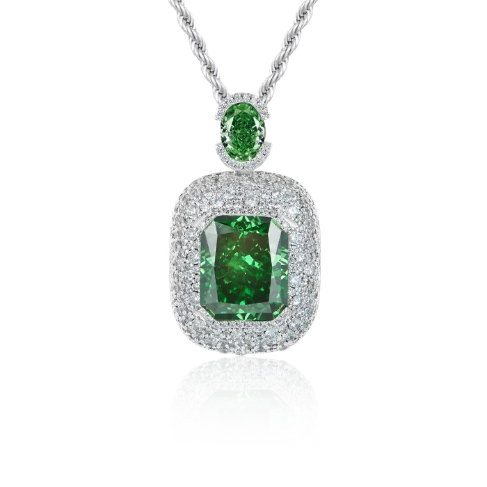 Necklaces aporro Crushed Ice Emerald Cut Pendant Fancy Green