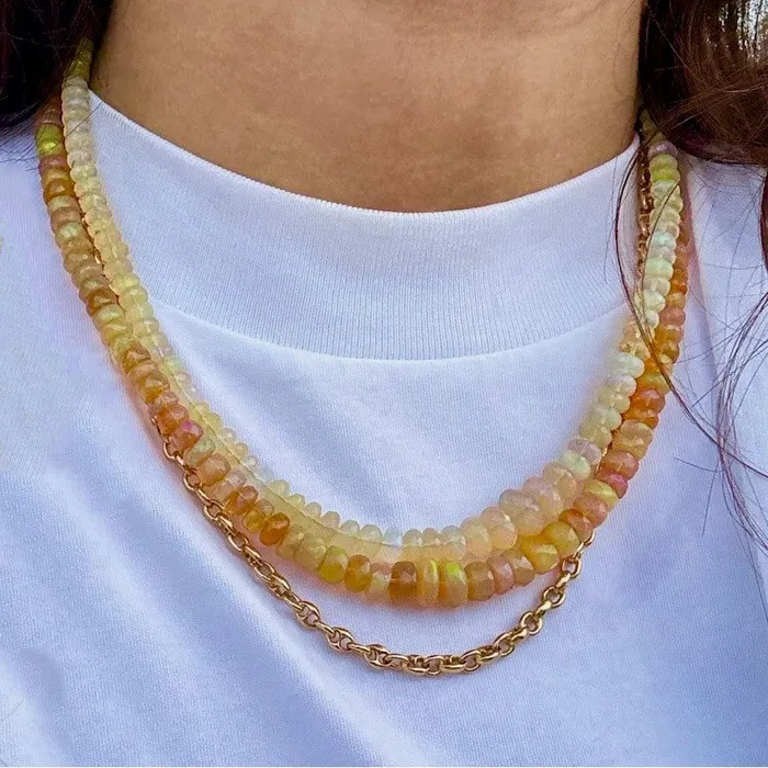 Necklaces Classic Creations 14kt 17 Inch Ethiopian Opal Rondelle 510MM Necklace