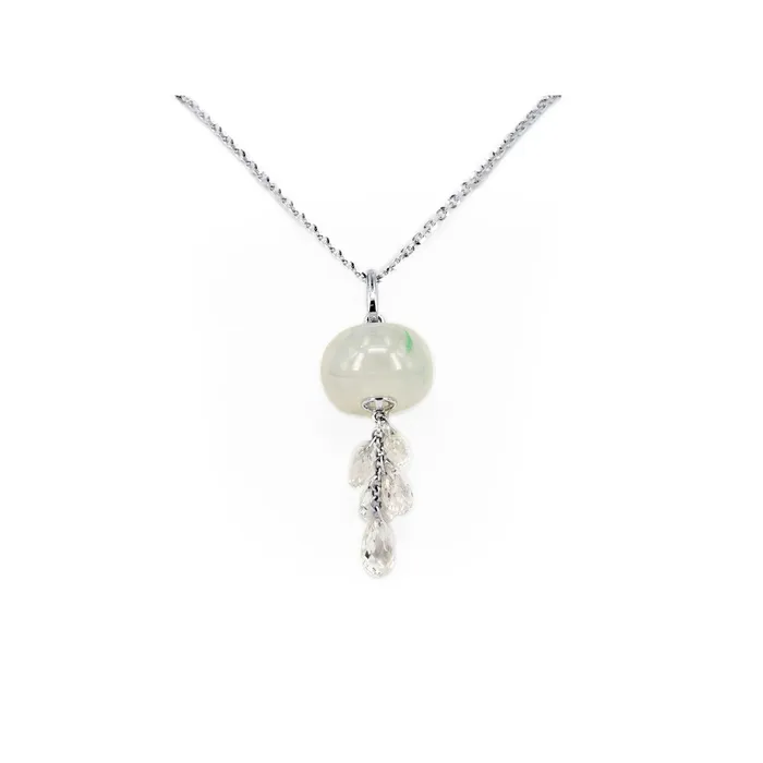 Necklaces Jade with White Sapphire Briolette Pendant and Chain CH Collection