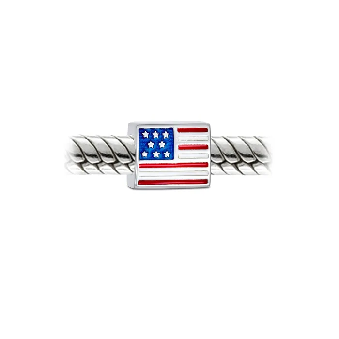 Patriotic USA Flag Star Charm Bead in Sterling Silver for European Bracelets BlingJewelry Wholesale Earrings