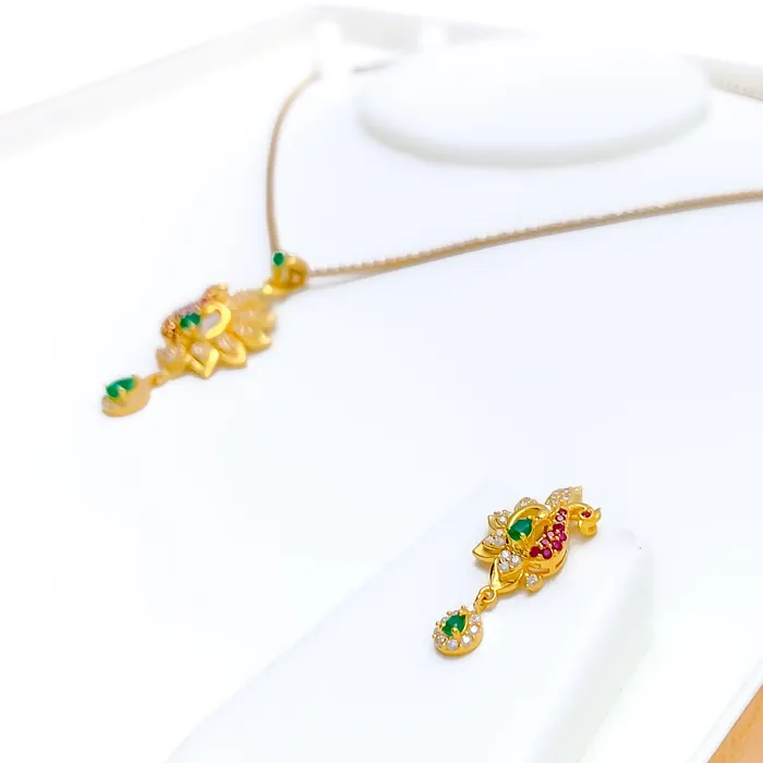 PreStyled Sets Andaaz Jewelers Opulent Floral Peacock 22k Gold CZ Pendant Set