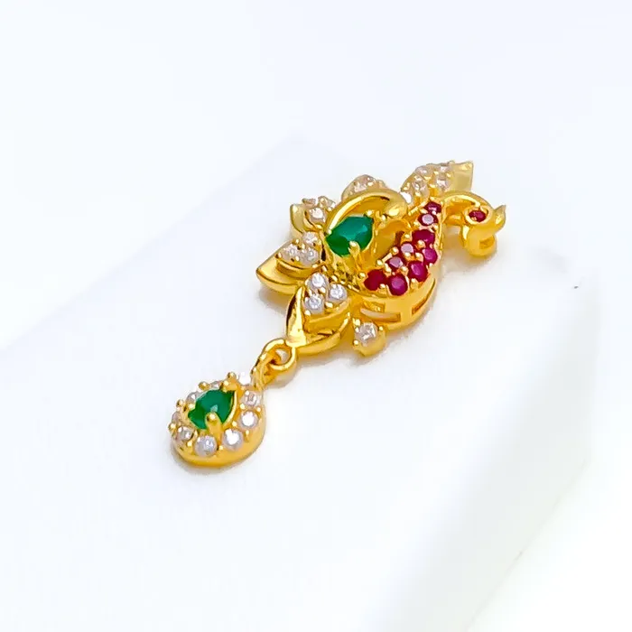 PreStyled Sets Andaaz Jewelers Opulent Floral Peacock 22k Gold CZ Pendant Set