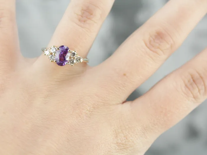 Purple Sapphire and Diamond Engagement Ring Market Square Jewelers Rings
