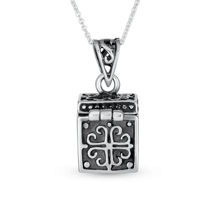 Religious Christian Ichthys Jesus Locket Necklace in Oxidized Sterling Silver BlingJewelry Wholesale Necklaces