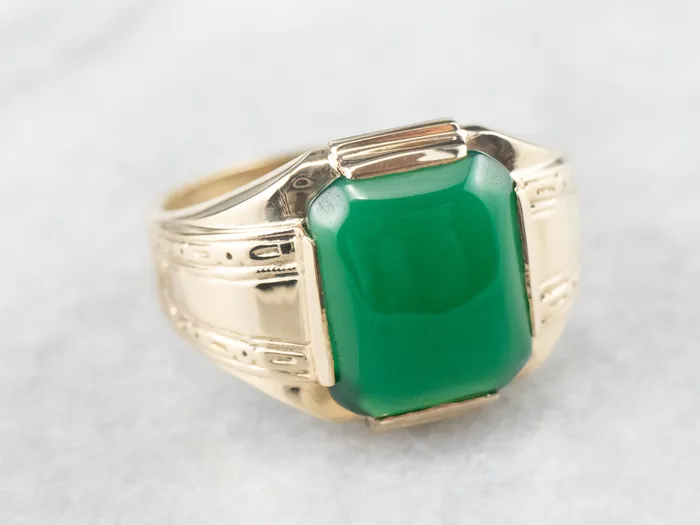 Retro Mens Green Onyx Gold Statement Ring Market Square Jewelers Rings Retro Mens Green Onyx Gold Statement Ring Market Square Jewelers Rings