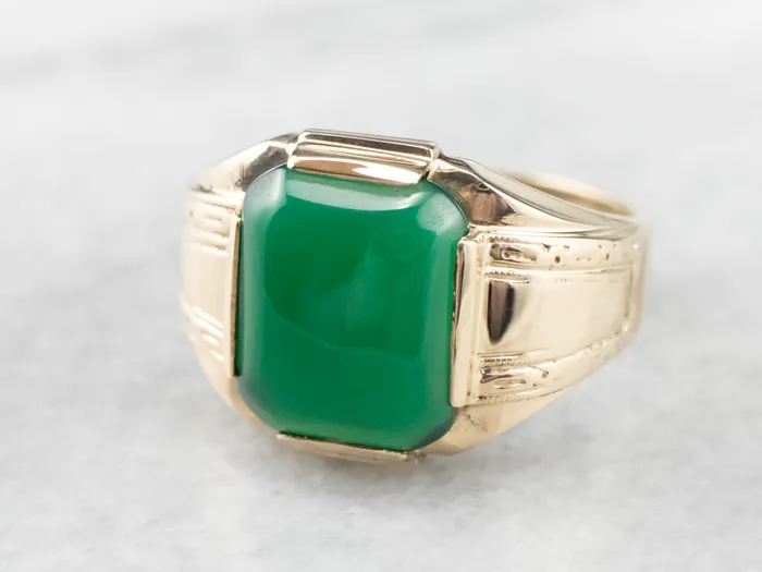 Retro Mens Green Onyx Gold Statement Ring Market Square Jewelers Rings Retro Mens Green Onyx Gold Statement Ring Market Square Jewelers Rings