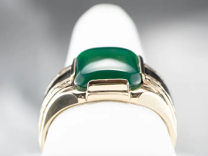 Retro Mens Green Onyx Gold Statement Ring Market Square Jewelers Rings Retro Mens Green Onyx Gold Statement Ring Market Square Jewelers Rings