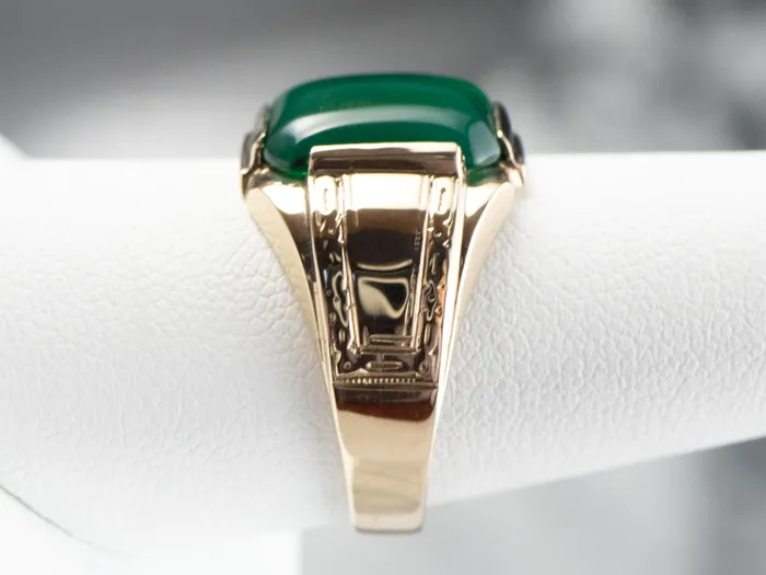 Retro Mens Green Onyx Gold Statement Ring Market Square Jewelers Rings Retro Mens Green Onyx Gold Statement Ring Market Square Jewelers Rings