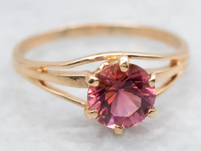 Rings Market Square Jewelers Round Cut Pink Tourmaline Split Shank Ring