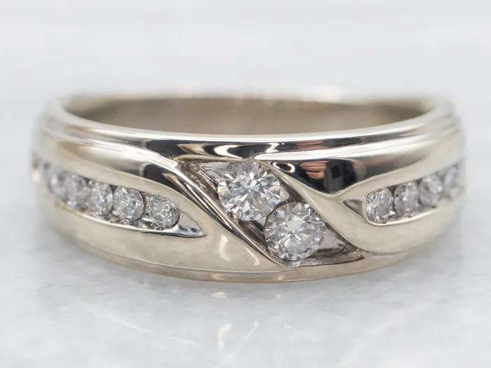 Rings Market Square Jewelers White Gold Diamond Band with Diamond Accents