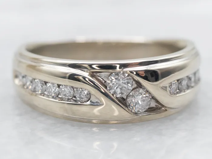 Rings Market Square Jewelers White Gold Diamond Band with Diamond Accents