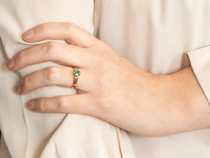 Rings RosyYellow Gold Antique Ring with Green Tourmaline Market Square Jewelers