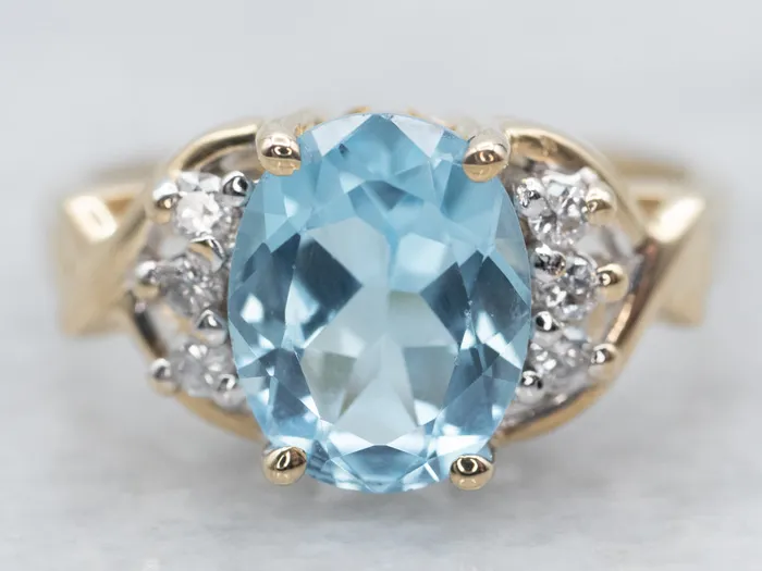 Rings Yellow Gold Blue Topaz Ring with Diamond Accents Market Square Jewelers