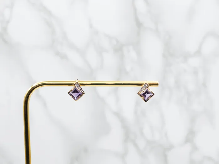 Square Cut Amethyst and Diamond Stud Earrings Market Square Jewelers Earrings Square Cut Amethyst and Diamond Stud Earrings Market Square Jewelers Earrings
