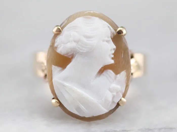 Vintage Gold Botanical Cameo Ring Market Square Jewelers Rings