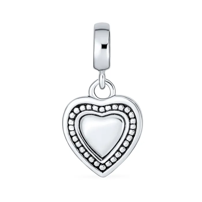 Vintage Initial Alphabet Bead Charm Heart Sterling Silver for European Bracelet BlingJewelry Wholesale Bracelets
