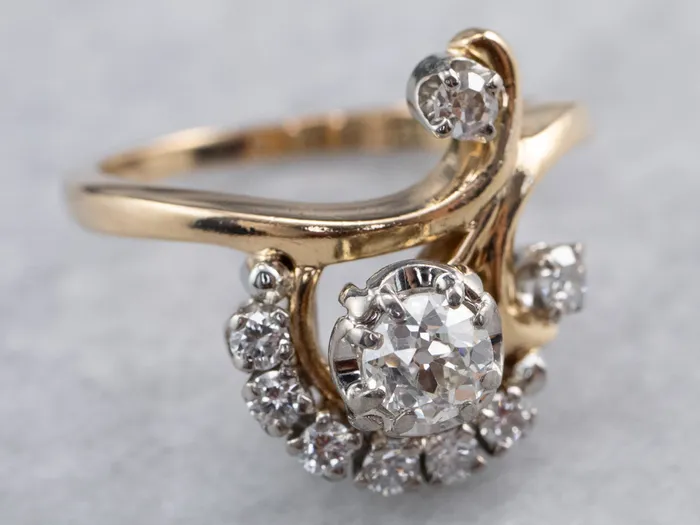 Vintage Old Mine Cut Diamond Cocktail Ring Market Square Jewelers Rings