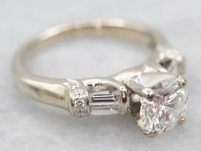 White Gold GIA Certified Diamond Engagement Ring with Diamond Accents Market Square Jewelers Rings