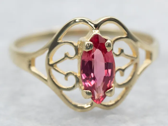 Yellow Gold Marquise Cut Pink Sapphire Solitaire Ring Market Square Jewelers Rings