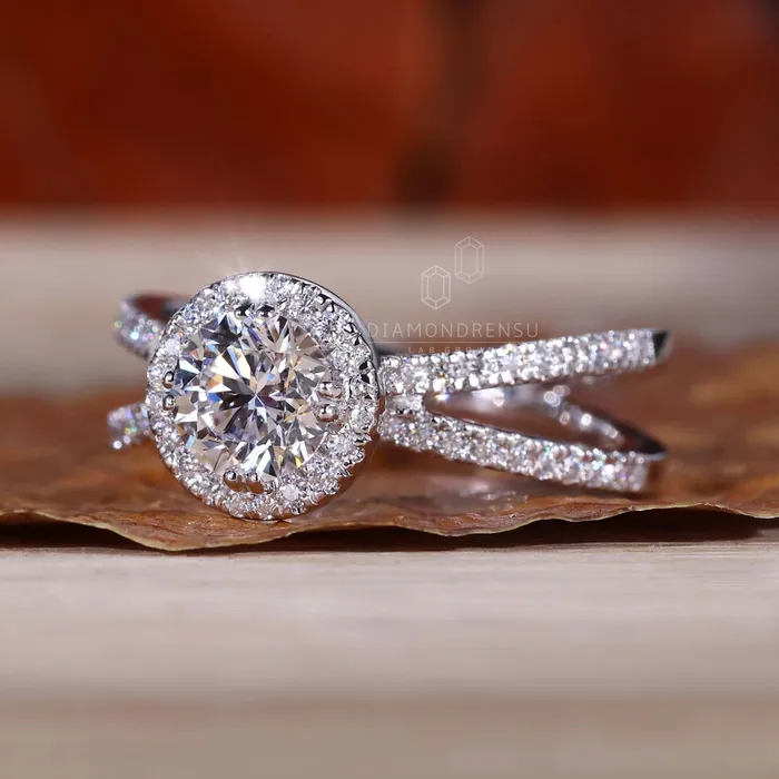 050 to 20 CT Round Lab Grown Diamond Halo Split Shank Engagement Ring Diamondrensu Rings