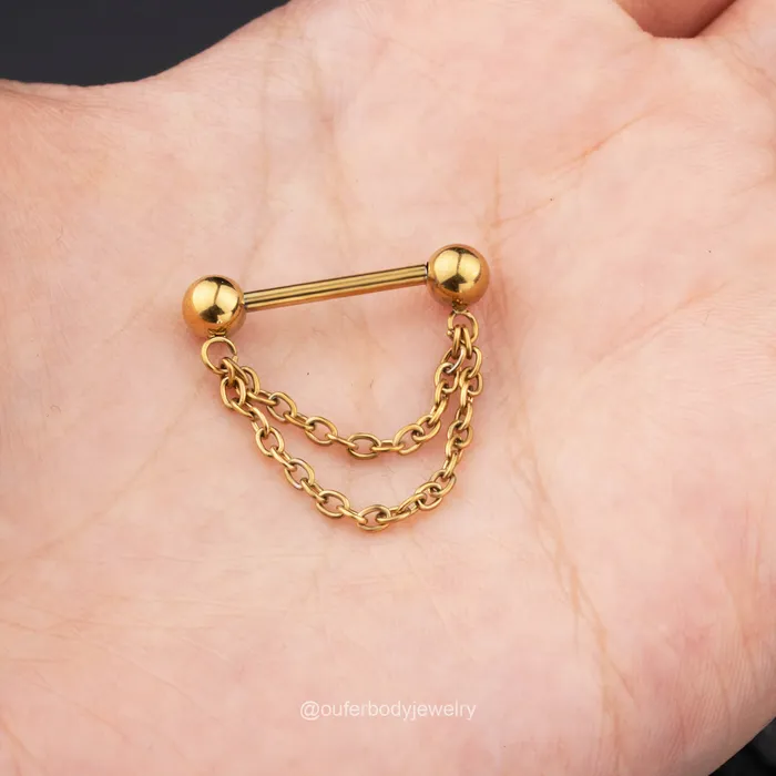 14G Threadless Push Pin Double Chain Style Nipple Ring OUFER BODY JEWELRY Rings