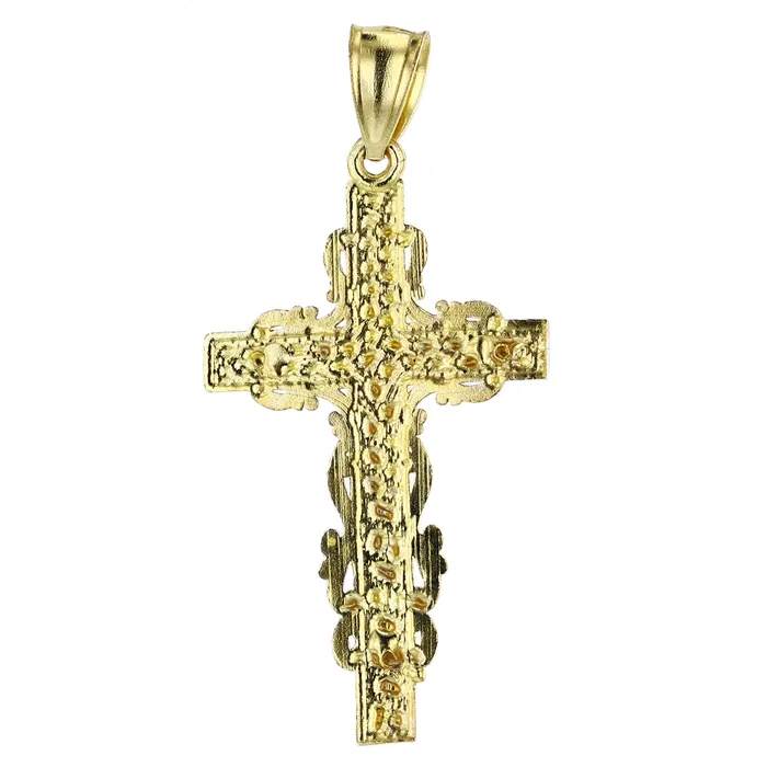14K Yellow Gold Ornate Milgrain Religious Cross Pendant DecadenceJewelry Necklaces