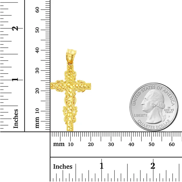 14K Yellow Gold Ornate Milgrain Religious Cross Pendant DecadenceJewelry Necklaces