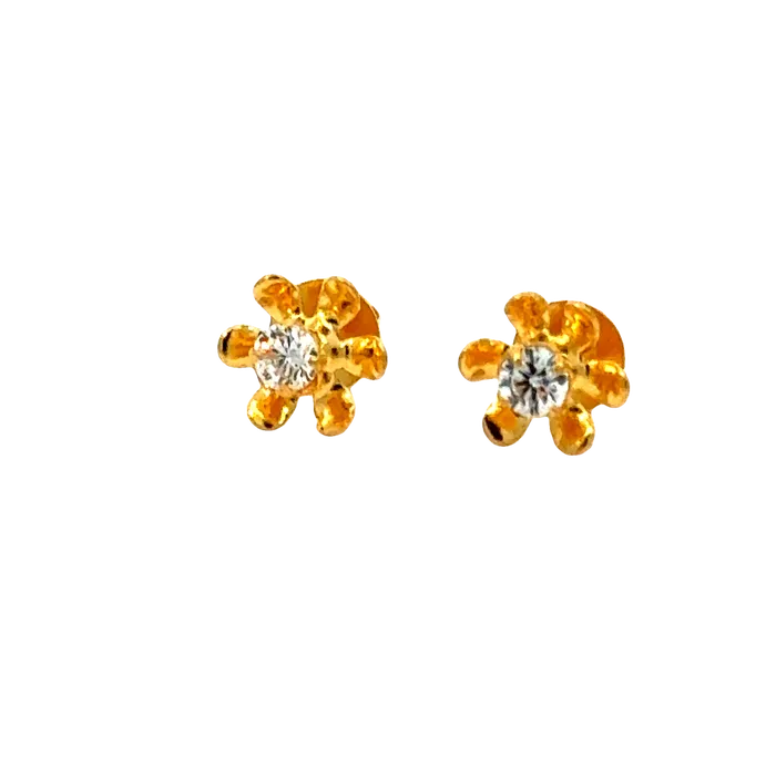 22k Yellow Gold Cubic Zirconia Floral Stud Earrings with gold weight of 0675g Gold Palace Earrings