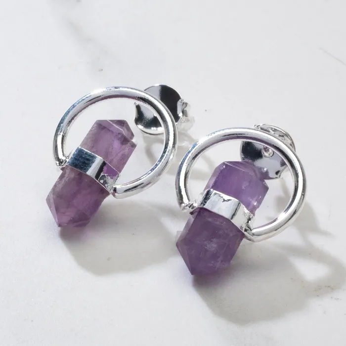 Amethyst Crystal Earrings with Stud Backing Kalifano Earrings