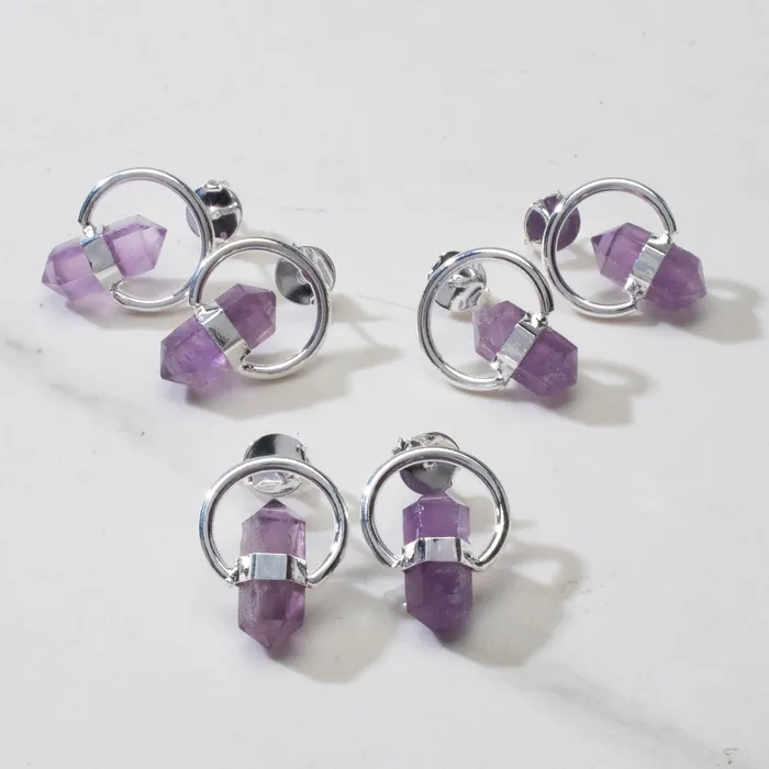 Amethyst Crystal Earrings with Stud Backing Kalifano Earrings Amethyst Crystal Earrings with Stud Backing Kalifano Earrings