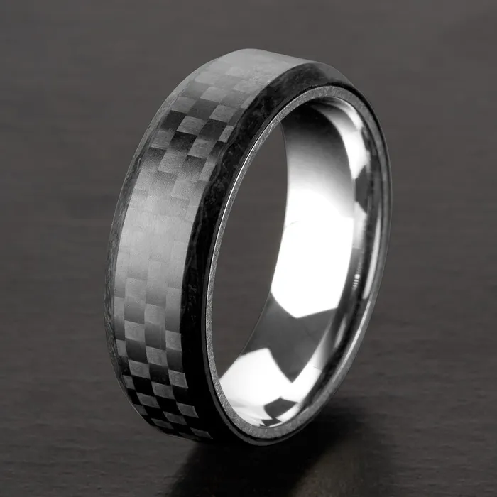 Crucible Mens Carbon Fiber Beveled Comfort Fit Ring Invicta Jewelry Rings