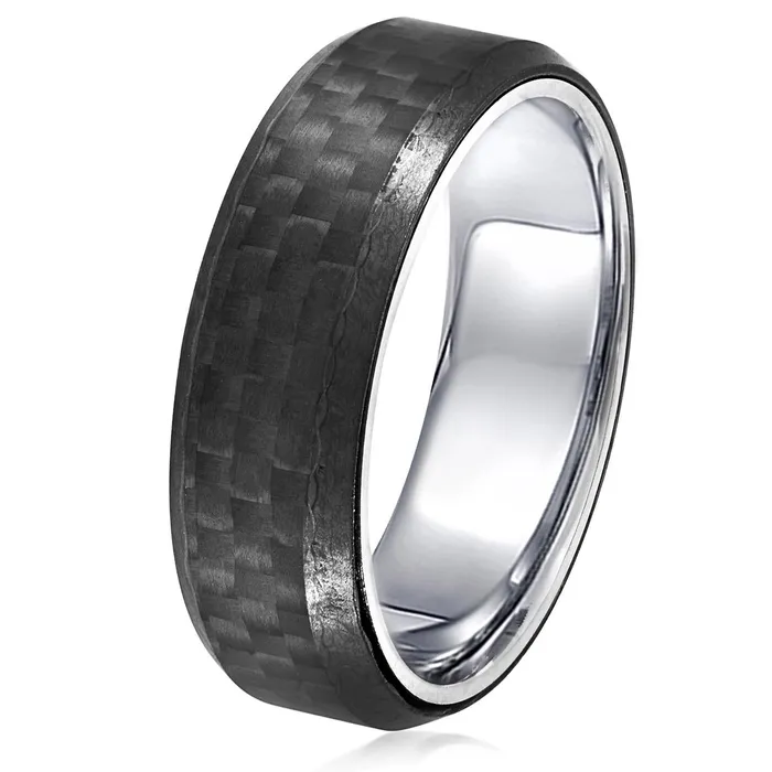 Crucible Mens Carbon Fiber Beveled Comfort Fit Ring Invicta Jewelry Rings