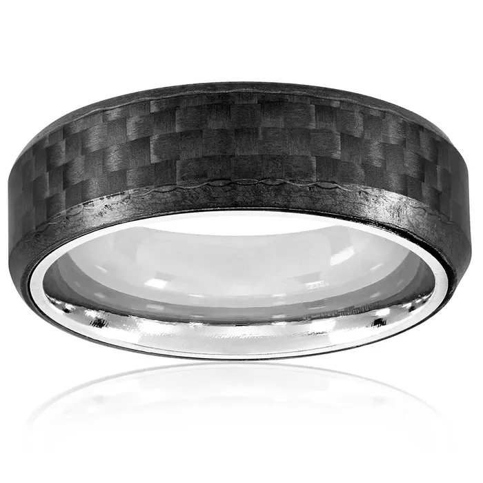 Crucible Mens Carbon Fiber Beveled Comfort Fit Ring Invicta Jewelry Rings