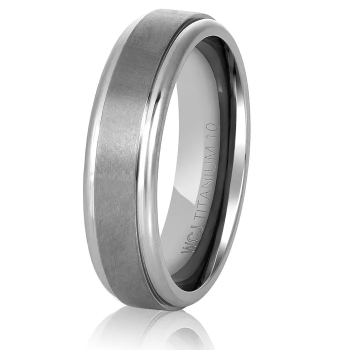 Crucible Titanium Brushed and Polished Ridged Edge Ring 6mm Wide Invicta Jewelry Rings